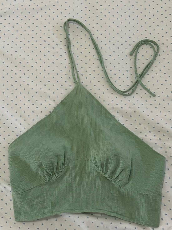 Nasty Gal Tops - Nasty Gal Sage Green Halter Crop Top Ruched Bust Minimalist Going Out